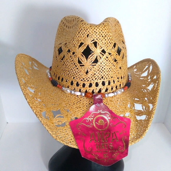 ANPA LIVING THE STYLE Gold Flake Bohemian Bead Band Cowgirl Hat 100% Handmade - Picture 4 of 10
